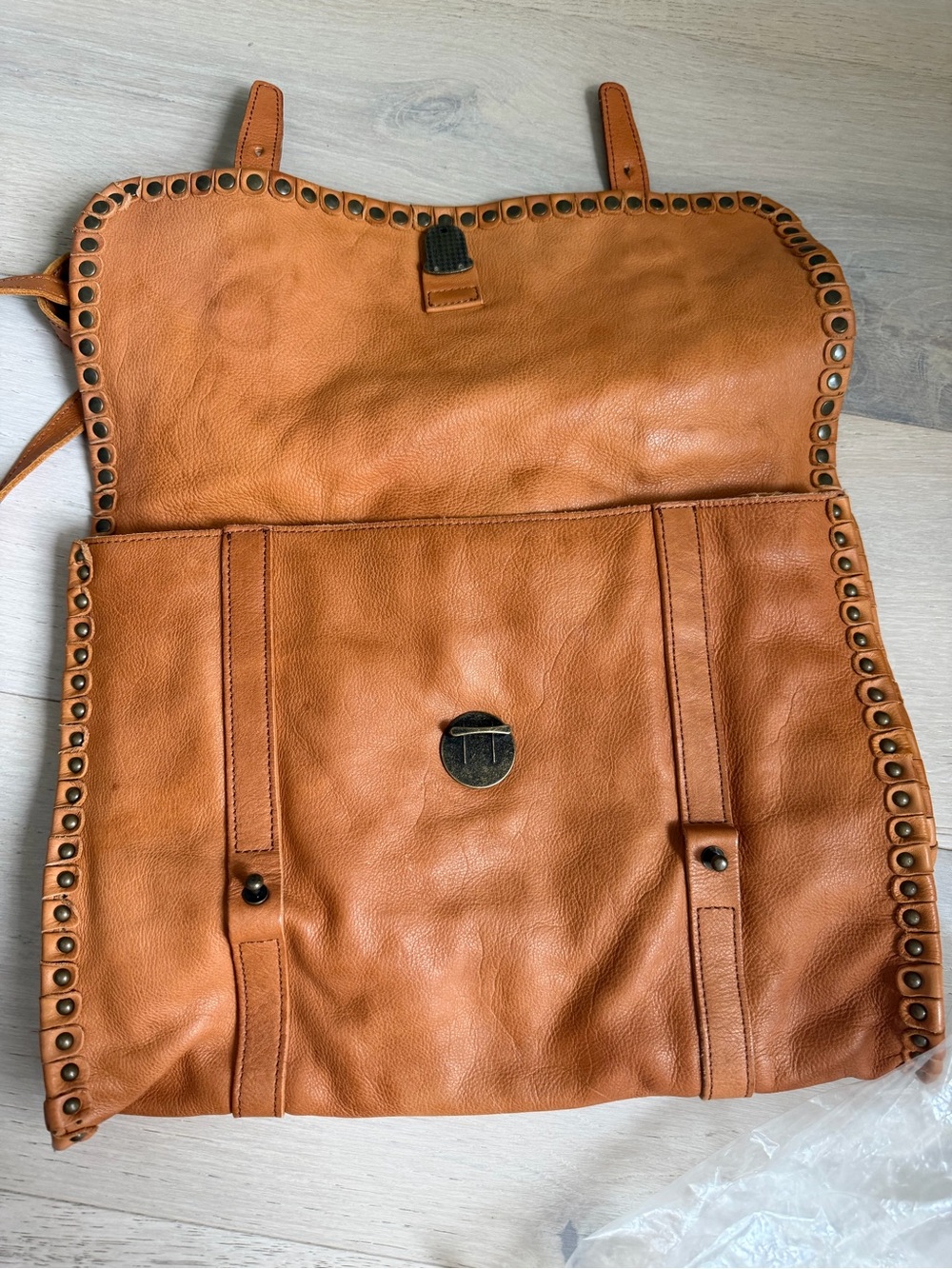 BED|STU Tan Leather Studded Messenger Bag with Adjustable Strap - Picture 8 of 12